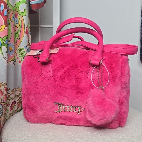 NWT Juicy Couture Pink Fluffy Satchel - Picture 1 of 11